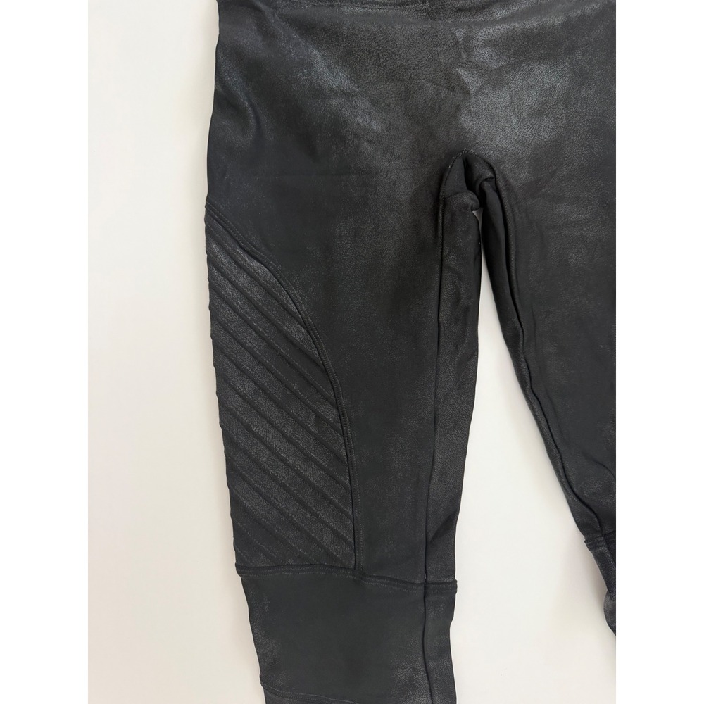 Spanx Faux Leather Moto Leggings Very Black High Rise Ribbed Size Small S/P - Picture 4 of 5
